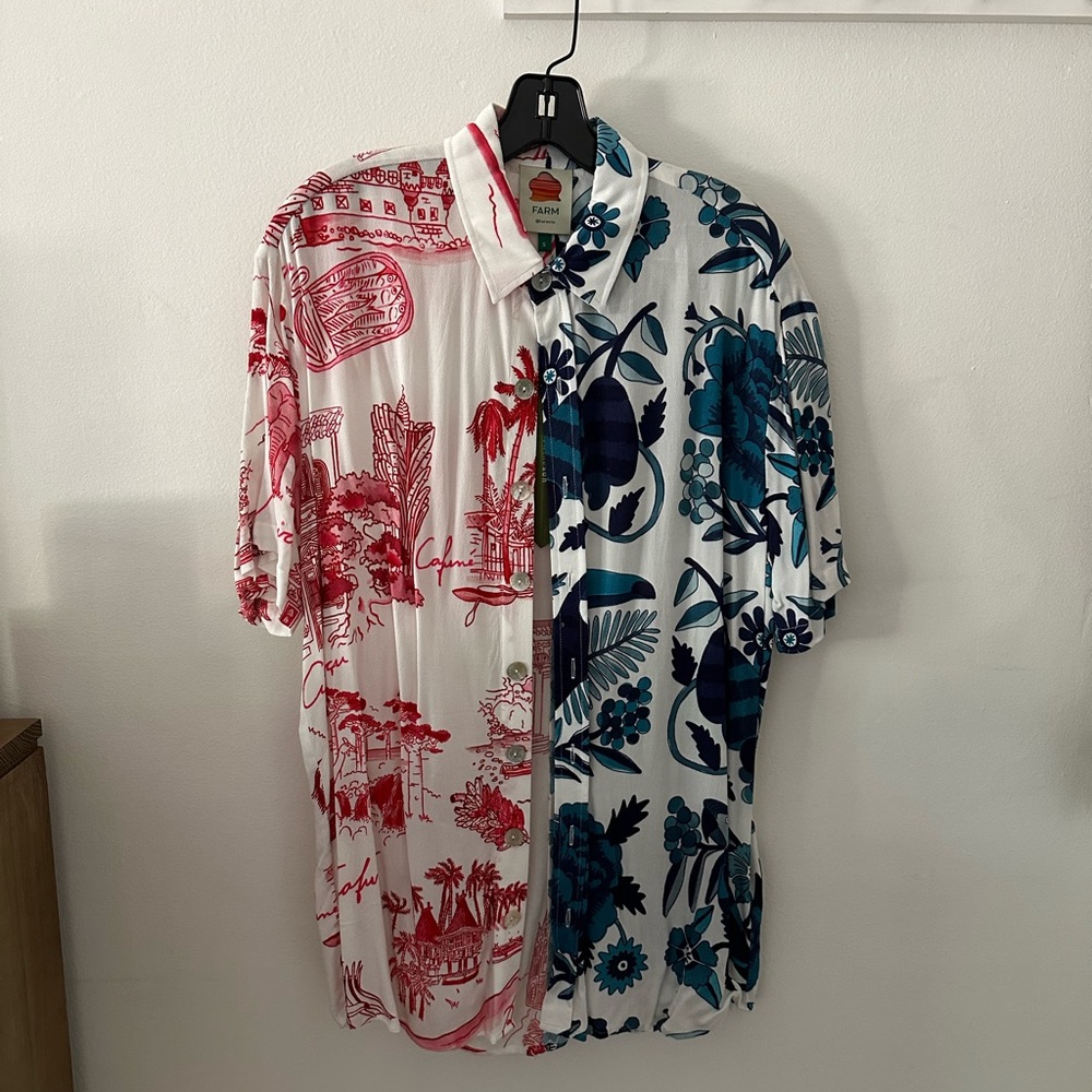 FARM RIO TWO-TONE MIXED PRINT BUTTON DOWN SHIRT - S